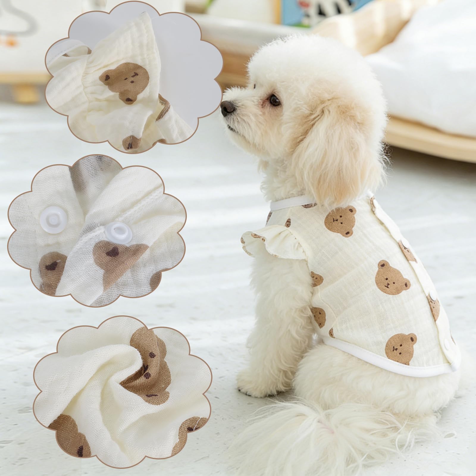 犬 服 春 夏 シャツ クマ柄 可愛い フリル袖 ラウンドネック 犬服 夏服 柔らかい 薄手 通気性 軽量 背開く スナップ 着脱簡単 子犬 小型犬 中型犬 柴犬 秋田犬 犬の服 洋服 パジャマ 両足 部屋着 抜け毛防止 お出かけ 日焼き防ぐ 虫よけ - 5