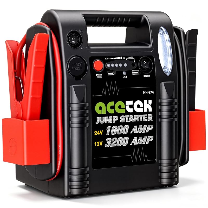 Auxiliar de Partida acetek 12V/24V, 1600/3200 A, com USB e Saída DC, Modelo HH974
