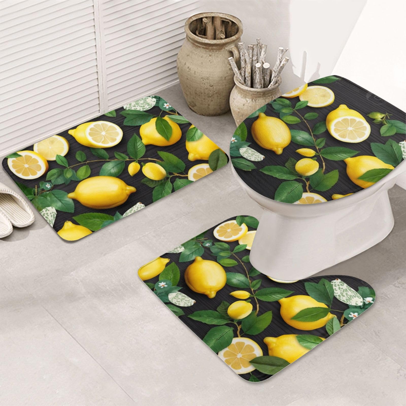 Tapis de bain imprimés à motif citron pour une ambiance fraîche au réveil