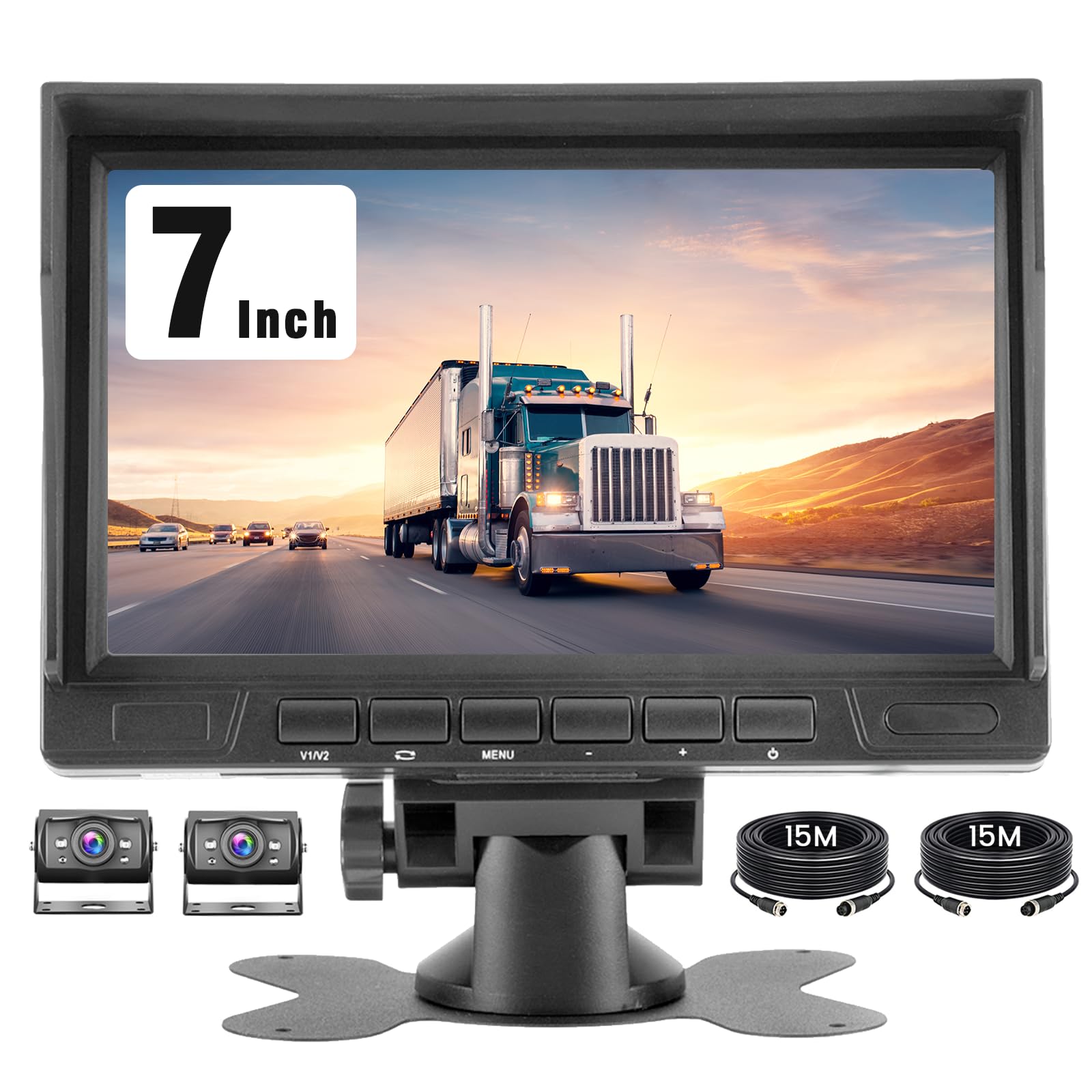 1080P HD con 2 cámaras de Marcha atrás y Monitor IPS de 7", Pantalla Dividida en 2/Asistente de estacionamiento, cámara de Marcha atrás AHD IP69 con visión Nocturna con Visera Solar