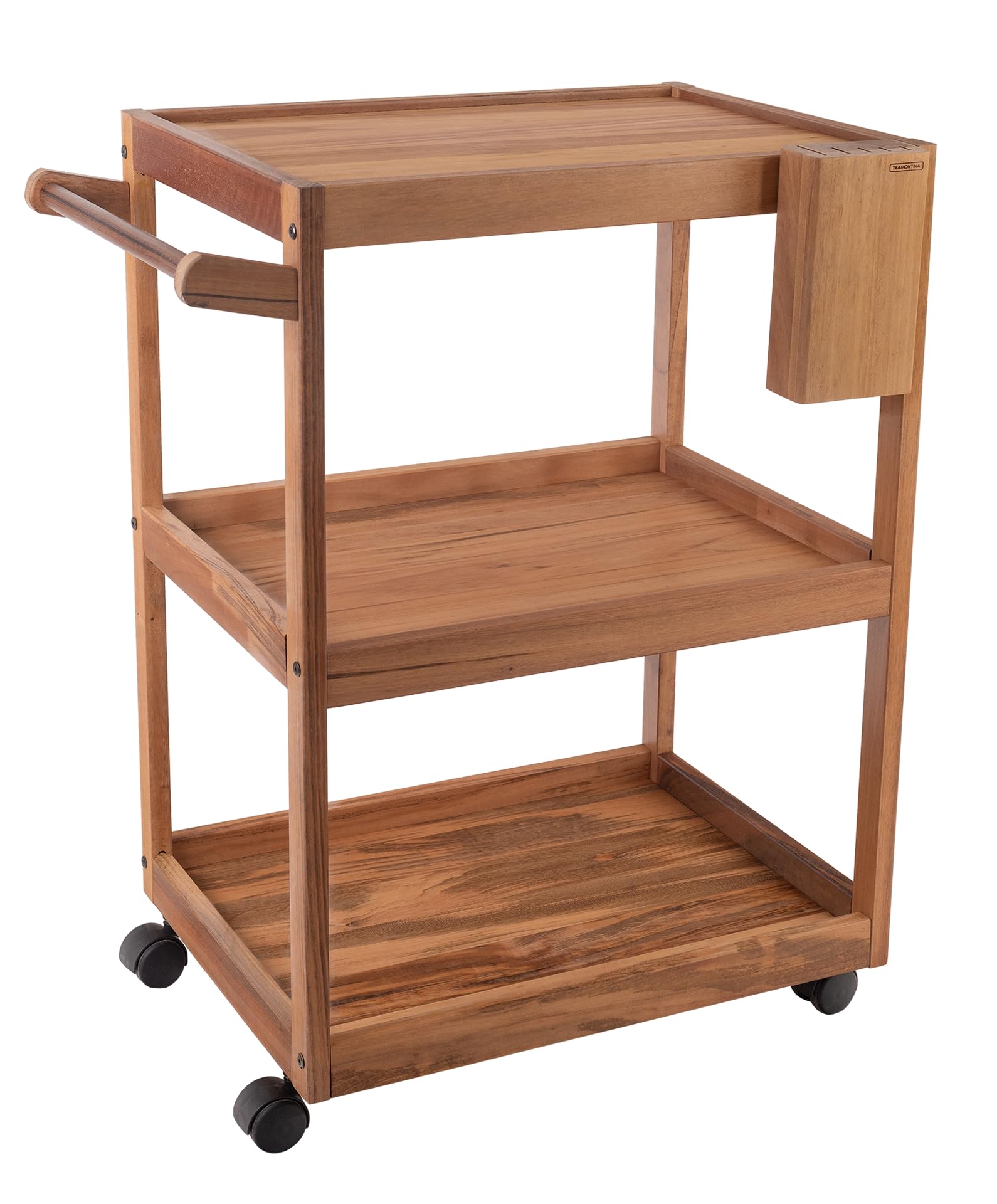 Tramontina Carrello in legno di teak con ruote e tre ripiani per il servizio 68 x 50 x 85 cm