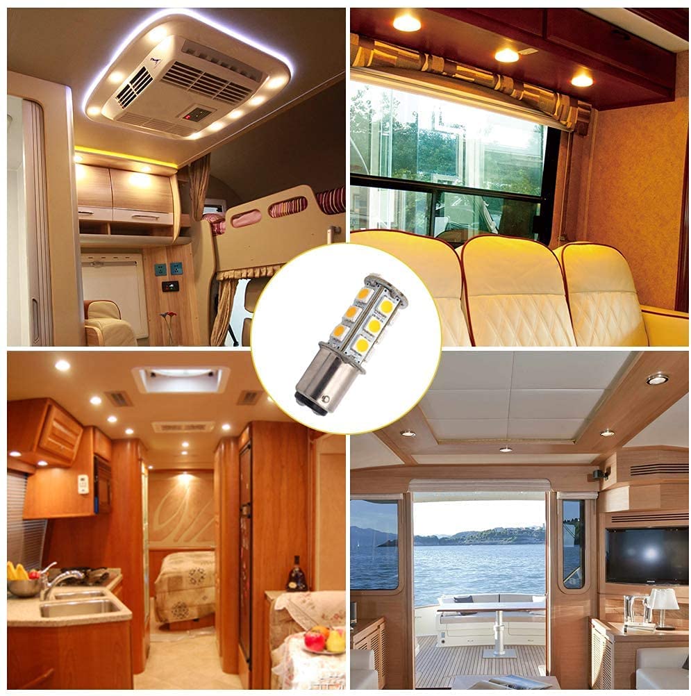 GRV Ba15d 1142 1076 Ampoule LED Super Lumineuse 18-5050SMD AC/DC 12V-24V pour RV Camping Boat Trailer Light Blanc Chaud Pack de 20