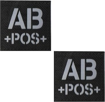 Reflective Tactical Blood Type AB+ Positive POS Patch Embroidered Military Badge for Outdoors 1.97 x 1.97 inch Pack of 2