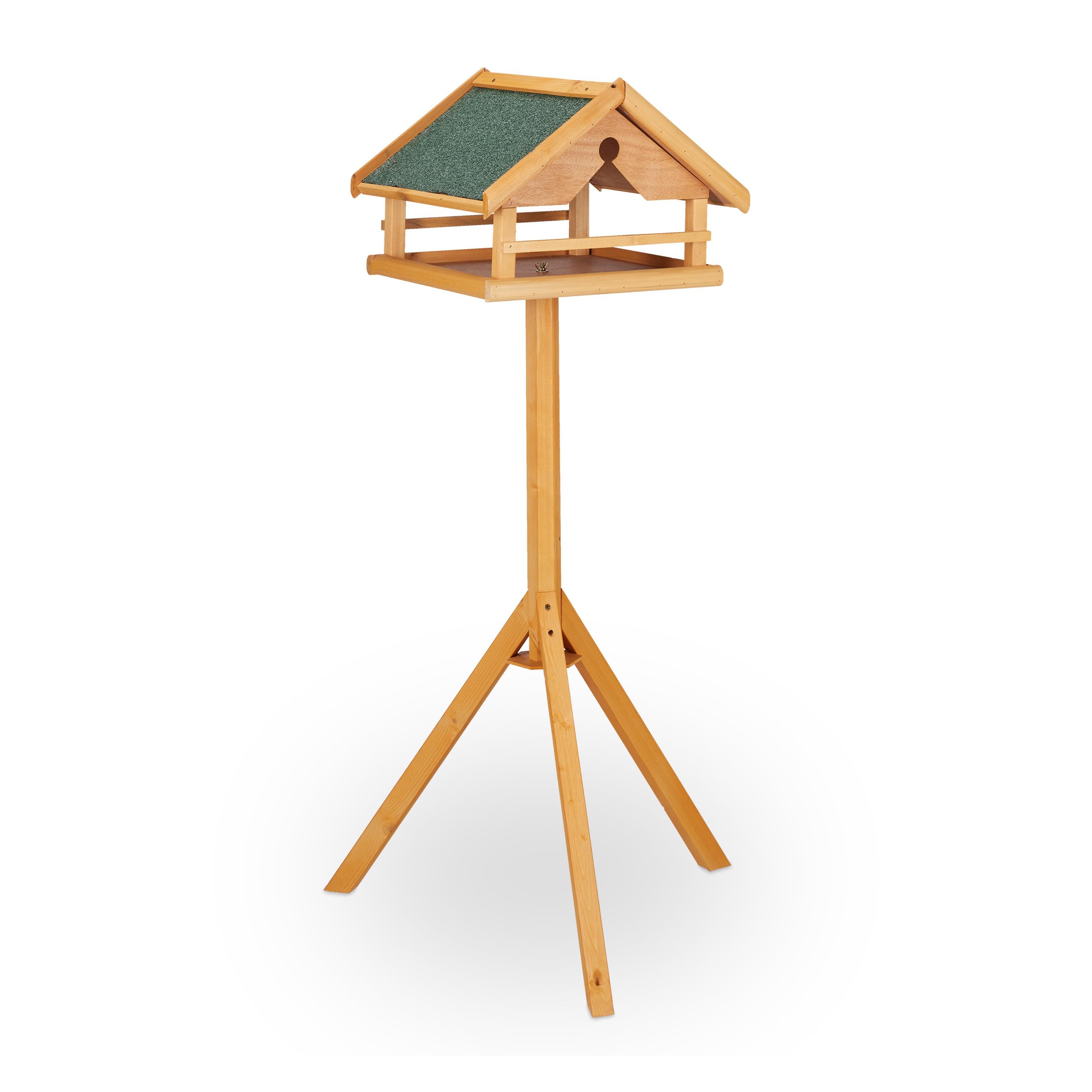 Relaxdays Vogelfutterhaus mit Ständer, groß, wetterfestes Dach, Garten, Holz Vogelhaus HBT 120 x 62 x 55 cm, Natur/grün