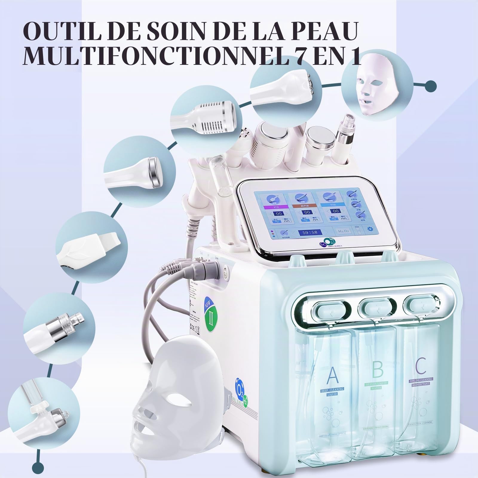 Machine faciale professionnelle à hydrogène-oxygène, appareil de soin de la peau du visage 7 en 1 pour la maison et le salon de beauté, cadeau créatif pour les femmes