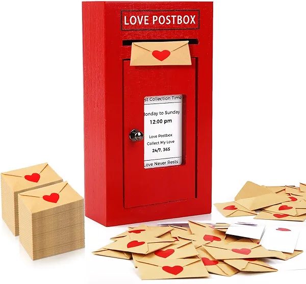 JULEASEL Romantic Love Postbox with 50 Mini Love Notes and Envelopes for Him, Cute Couple Gifts for Boyfriend, LoveLetter, Long Distance Relationship Gifts