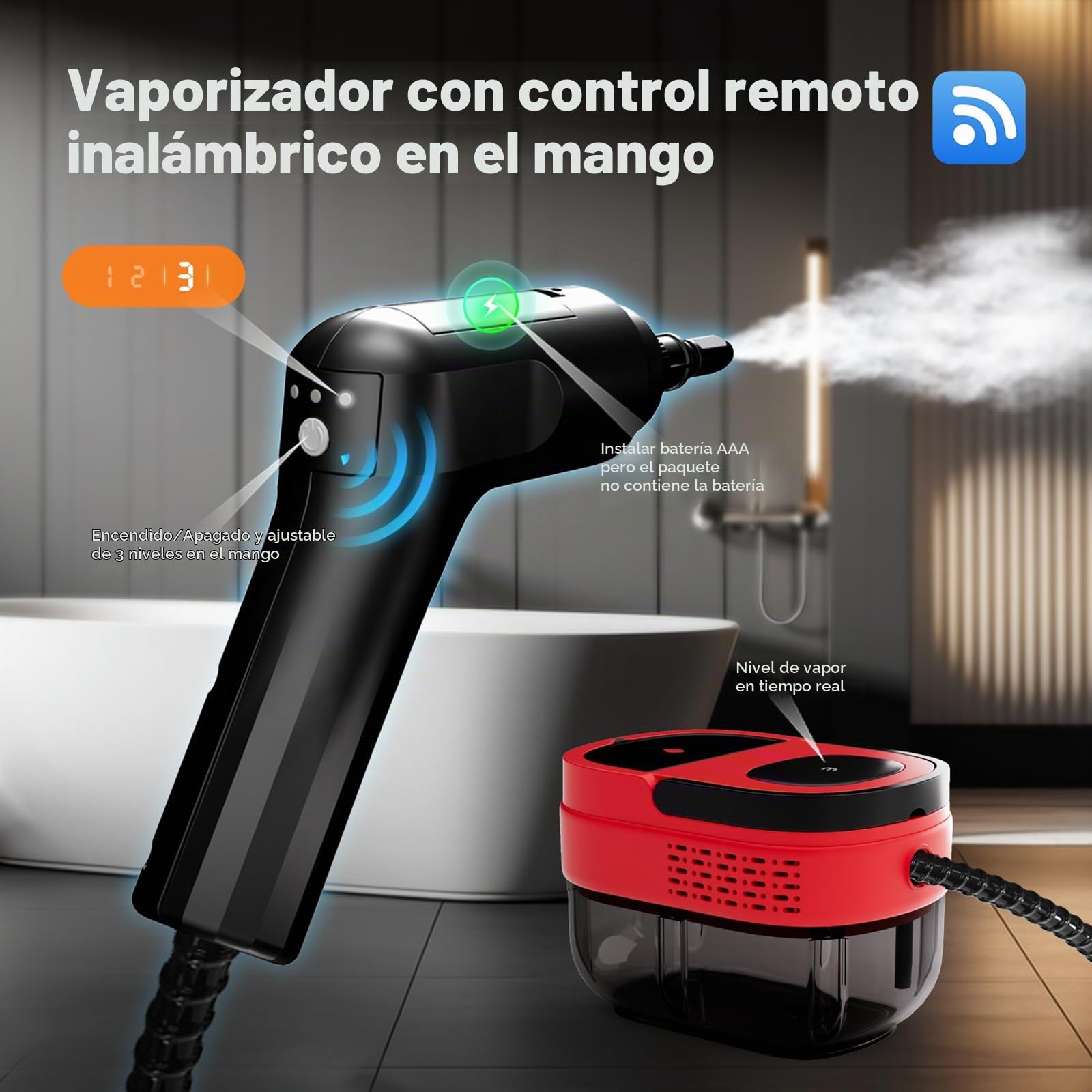 Limpiador a Vapor, Mango Ajustable en 3 Niveles, Depósito de Agua de 1,6L | Calentamiento en 15s, Steam Cleaner con 15 Accesorios, Vaporeta Limpieza Hogar para Ventanas, Cocina, Suelos, Auto, Bañ