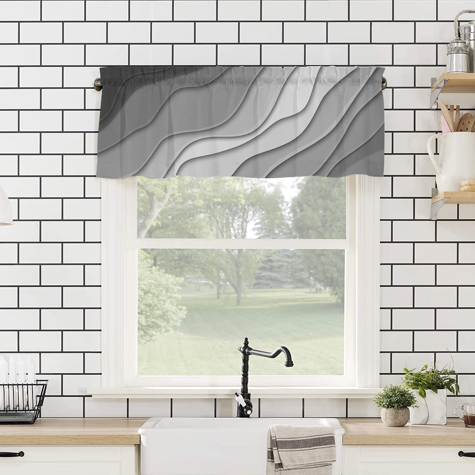 2 Mantovane Oscuranti Per Finestre Ladity – Grigie, 132x45 Cm L'una, Con Tasca Per Asta, Per Cucina E Soggiorno