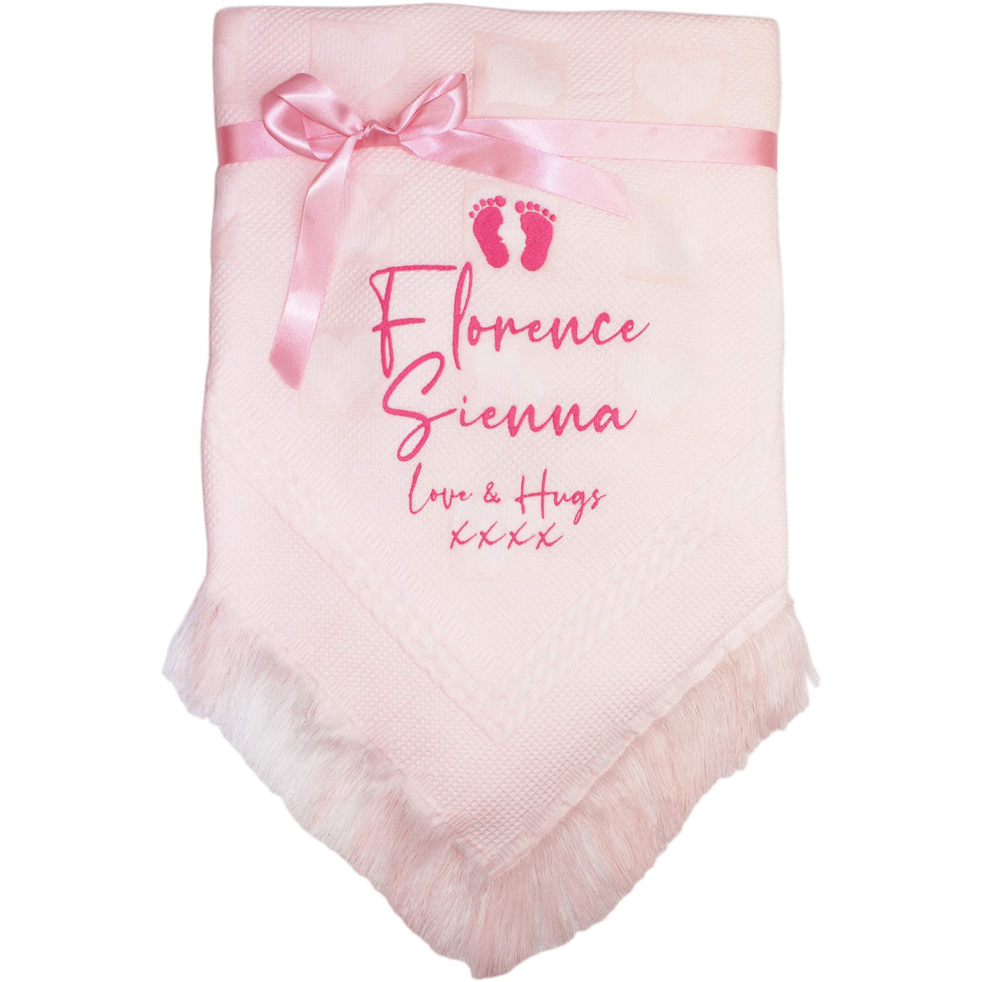 Teddyts Pink Footprints Personalised Gift Message Pink Baby Shawl Blanket (Pink Footprints)
