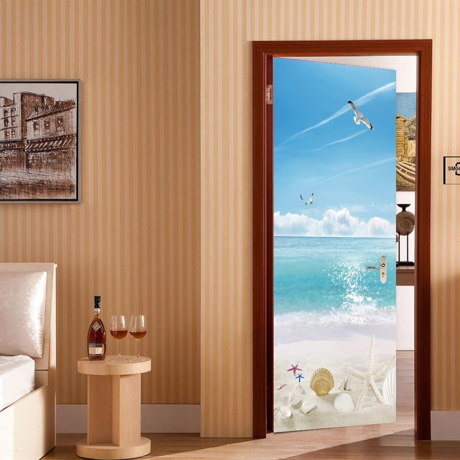3D Adesivi per Porte Interne Vista Sul Mare Adesivo Porta Spiaggia Carta Parati Autoadesiva Arte Sticker Camera Letto Soggiorno Decorazione Parete Poster Murale 77x200 cm m.5159