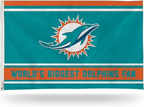 Rico Industries NFL Miami Dolphins - Bandera de 3 x 5 pies, bandera de una sola cara, para interiores o exteriores, decoración del hogar