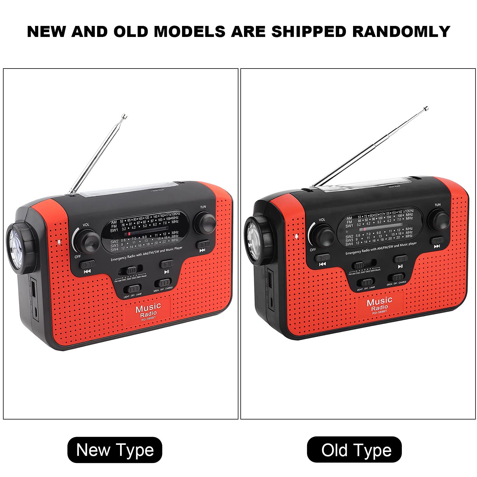 Radio à Manivelle Solaire D'urgence, Radio à Manivelle Solaire RD-388 FM/AM/SW, avec Lampe de Poche LED, Chargeur de Téléphone/appel Mains Libres, pour Extérieur/lecteur de Musique/camping(rouge)
