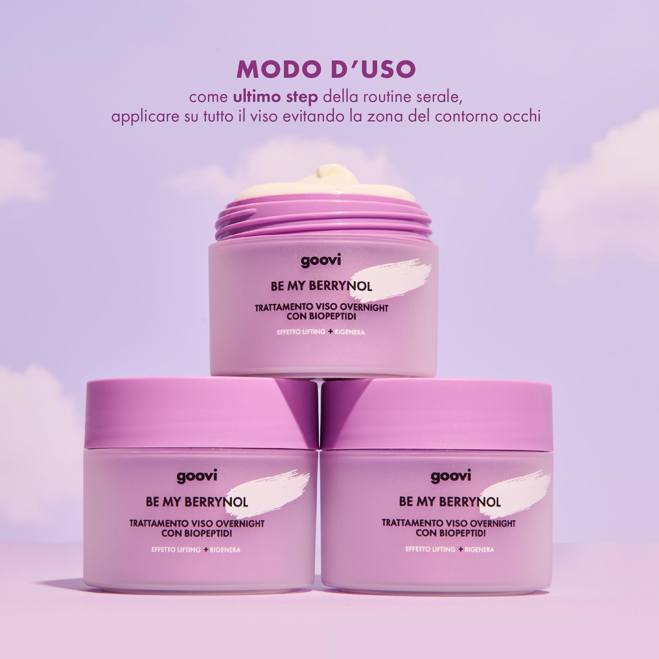 Goovi, Be My Berrynol, Trattamento Overnight con Biopeptidi Rigenerante e Rimpolpante, Distende la pelle Effetto Lifting, Formula Naturale per ridurre le Rughe e Segni di Espressione, Vegan, 50 ml