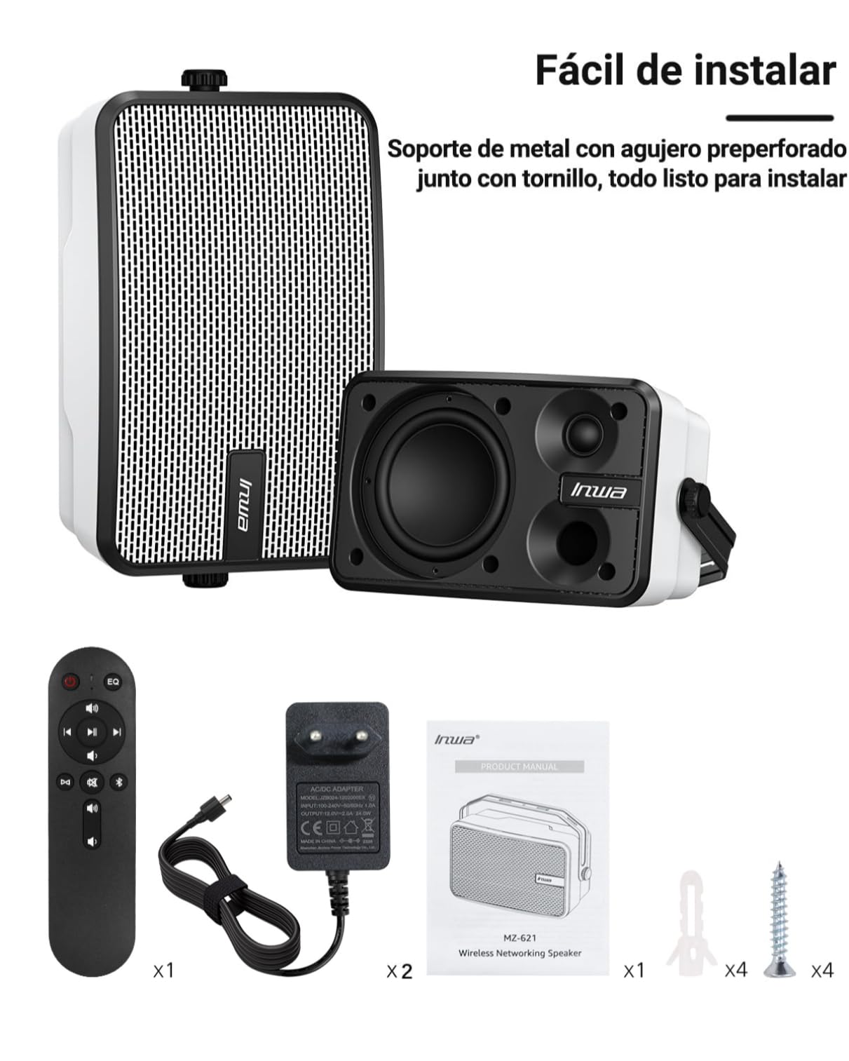 Inwa Altavoz Bluetooth Exterior, Potente Sistema de Sonido, Impermeable IPX5, 400W, (2 Unidades, Nombre Bluetooth: Sync Speaker, Modelo: MZ621, RMS 40W)