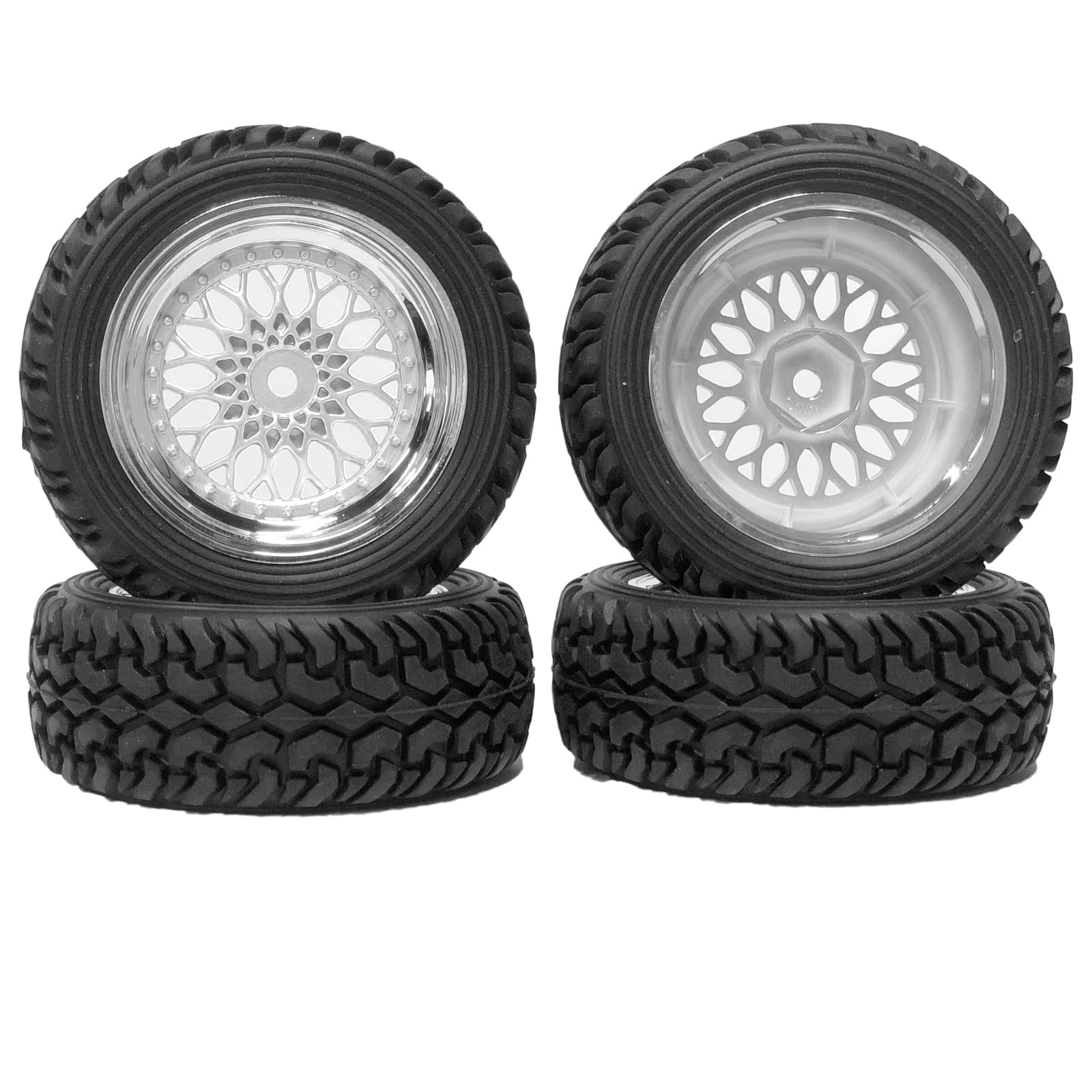 KINGCOO 4PCS 75mm RC Rally Rubber Tyre 1.9 inch Plating Plastic Wheel Rims Tires 12mm Hex for 1/14 1/16 1/10 RC On Road Racing Car for Kyosho HSP HPI SCX10 TRX4 Tamiya (Silver - Image 4