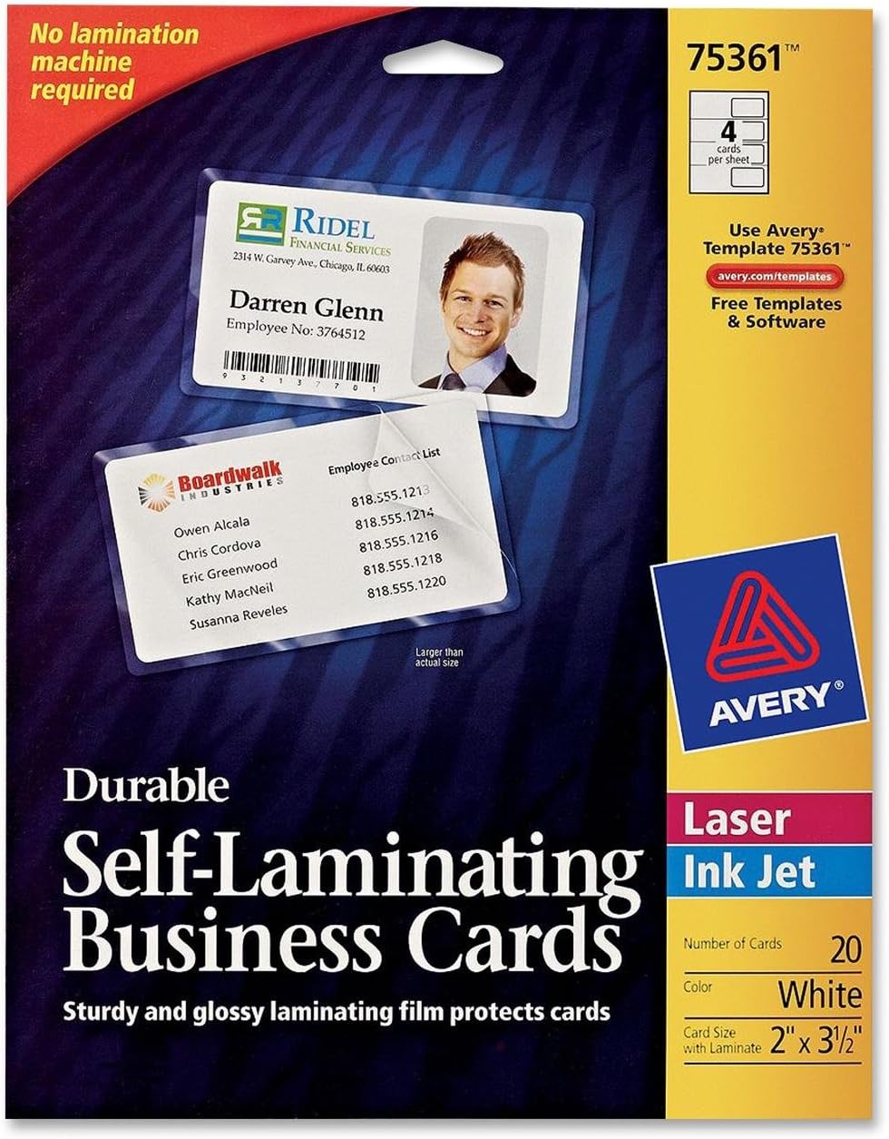 Avery Durable Self Laminating Business Cards Pack of 20