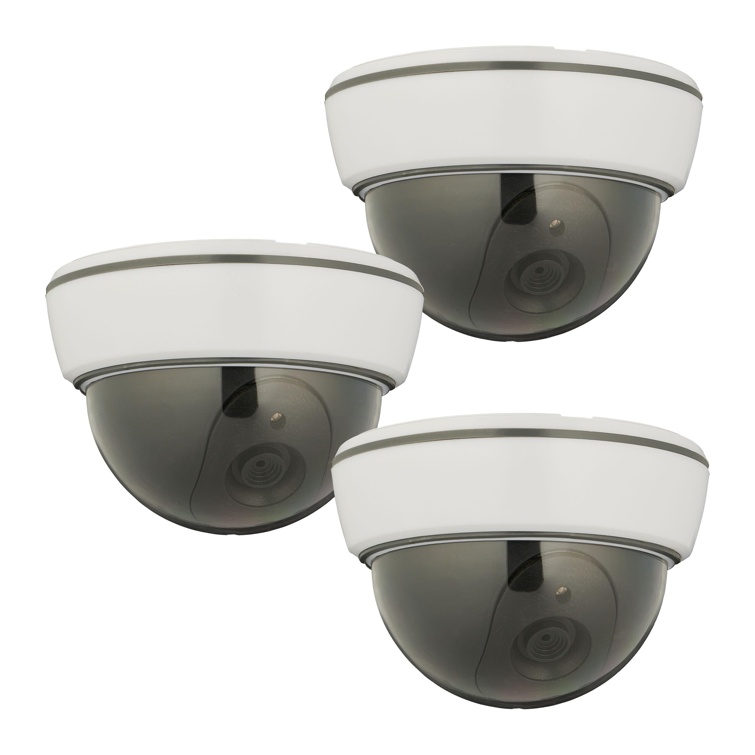 Relaxdays Set of 3 Dummy Cameras, Flashing LED Light, Indoor & Outdoor, Burglar Deterrent, Battery-Operated, White, 8.5 x 12.5 x 12.5 cm