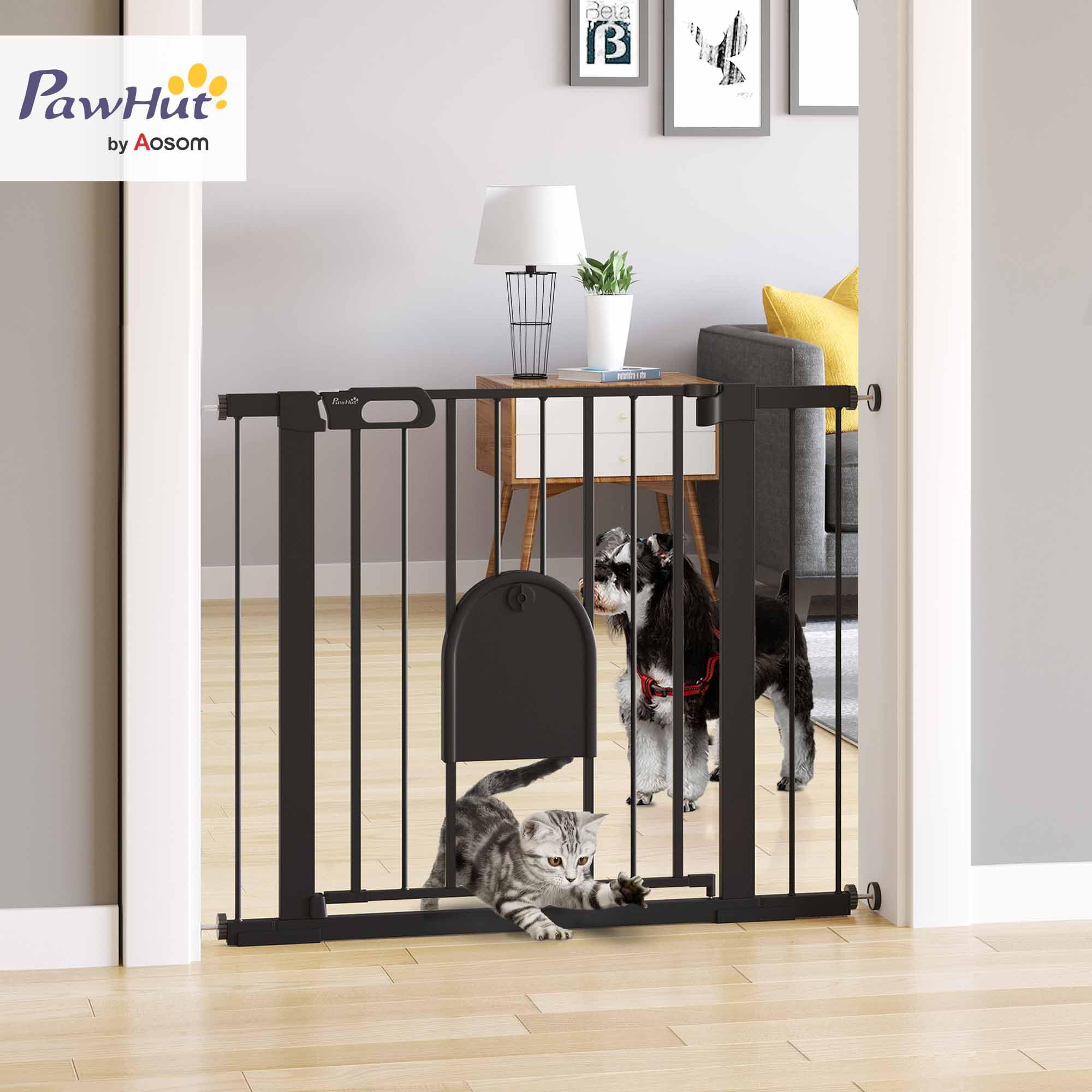 Cancellino Regolabile Per Cani PawHut 75-103cm - Con Porta Gatti E Chiusura Automatica, Montaggio A Pressione Senza Fori - Foto 2