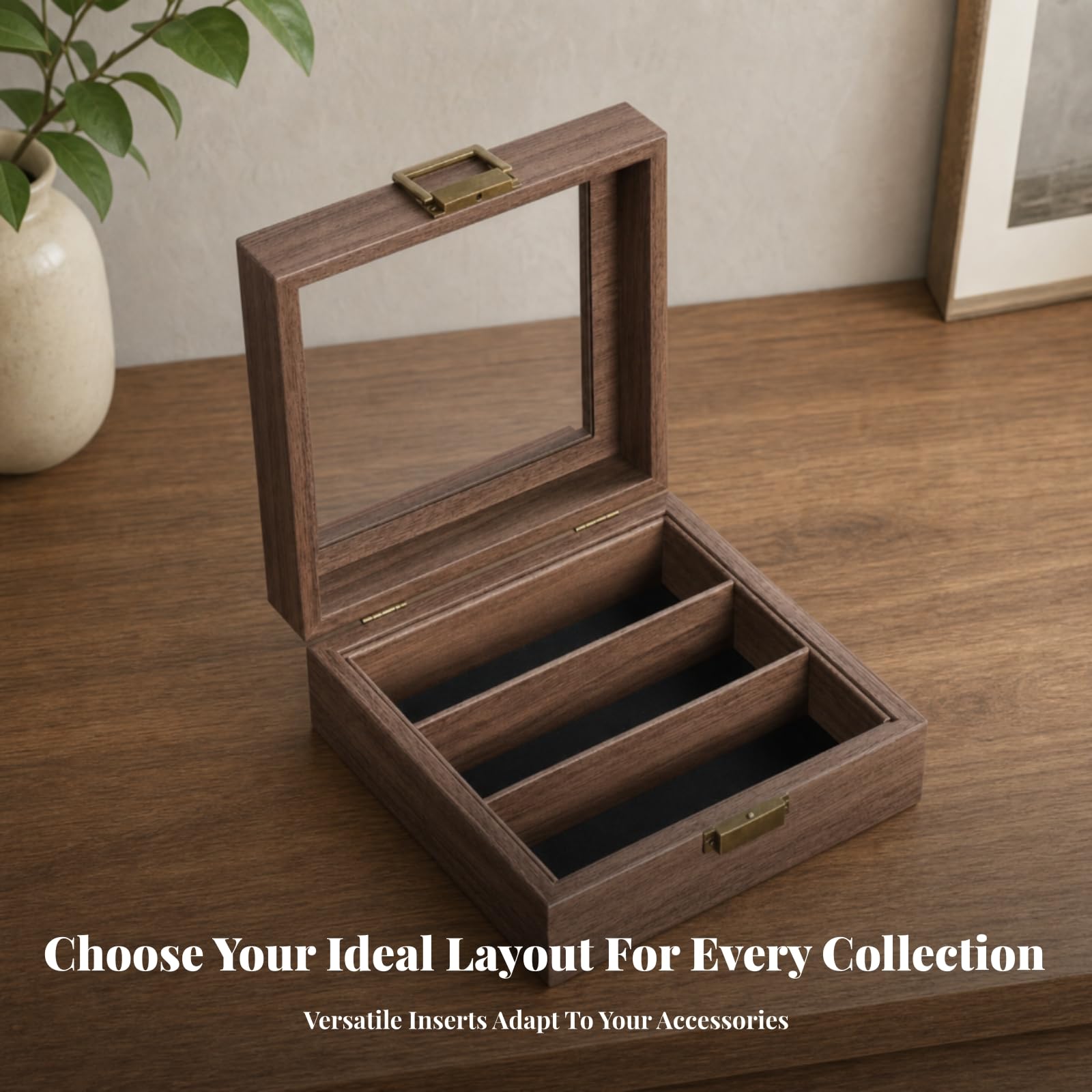 MERIGLARE Stilvoll Schmuckbox mit Fächn elegant, Schmuckorganiz, für Schminktisch, Schmuckliebhab, Uhrensamml, 4+3 Raster