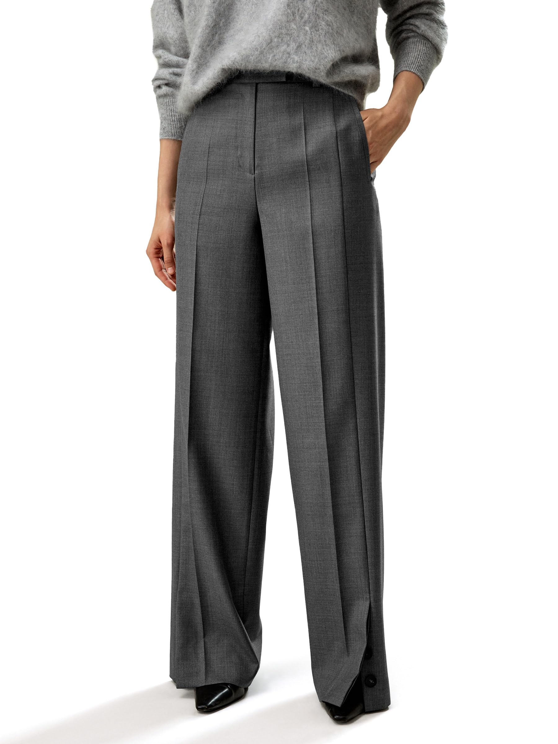 LilySilk Silk Wool Blend Pants for Women Straight Leg Trousers Bottom Warm for Work Daily Size