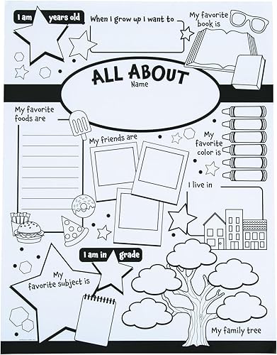 Fun Express Pósteres All About Me para niños, 30 pósteres de colores de estrellas - Clase escolar de bricolaje, guardería, preescolar, actividades