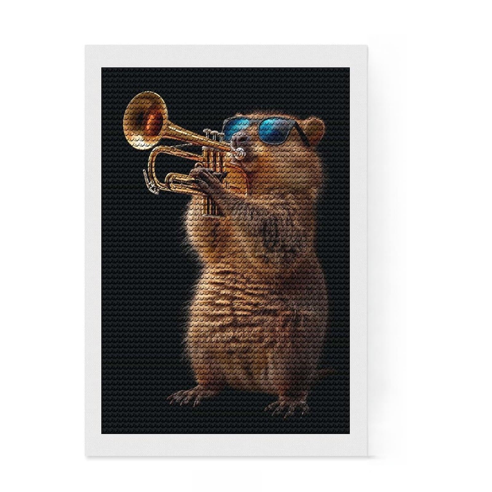 Junmoney Quokka Trumpet Diamond Painting Kit 8"x12", Neat Printed Canvas, Sparkling Round Gems, Fun Craft Experience, Office Decor