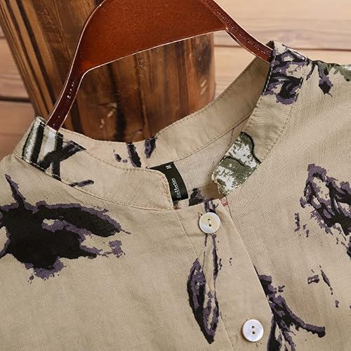 Zanzea Women's 3/4 Sleeve Casual Floral Printed Tunic Tops Button Down Deep V Neck Blouse Tops Summer Loose Shirts Tops With Side Pockets 03-Beige Xx-Large #TOP4