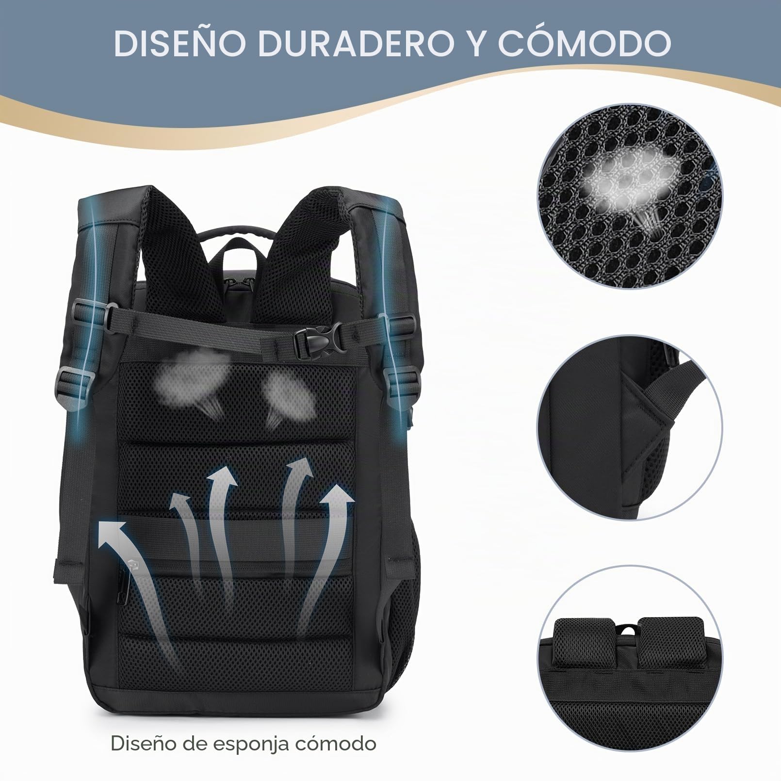BAGZY Mochila de Viaje Cabina 40 x 20 x 30 Wizzair Hombres, Maleta Cabina Impermeable Mochila Portatil 15.6 Mochila de Viaje Cabina Maleta de Mano con Puertos USB para Trabajo, Viajes y Estudiantes