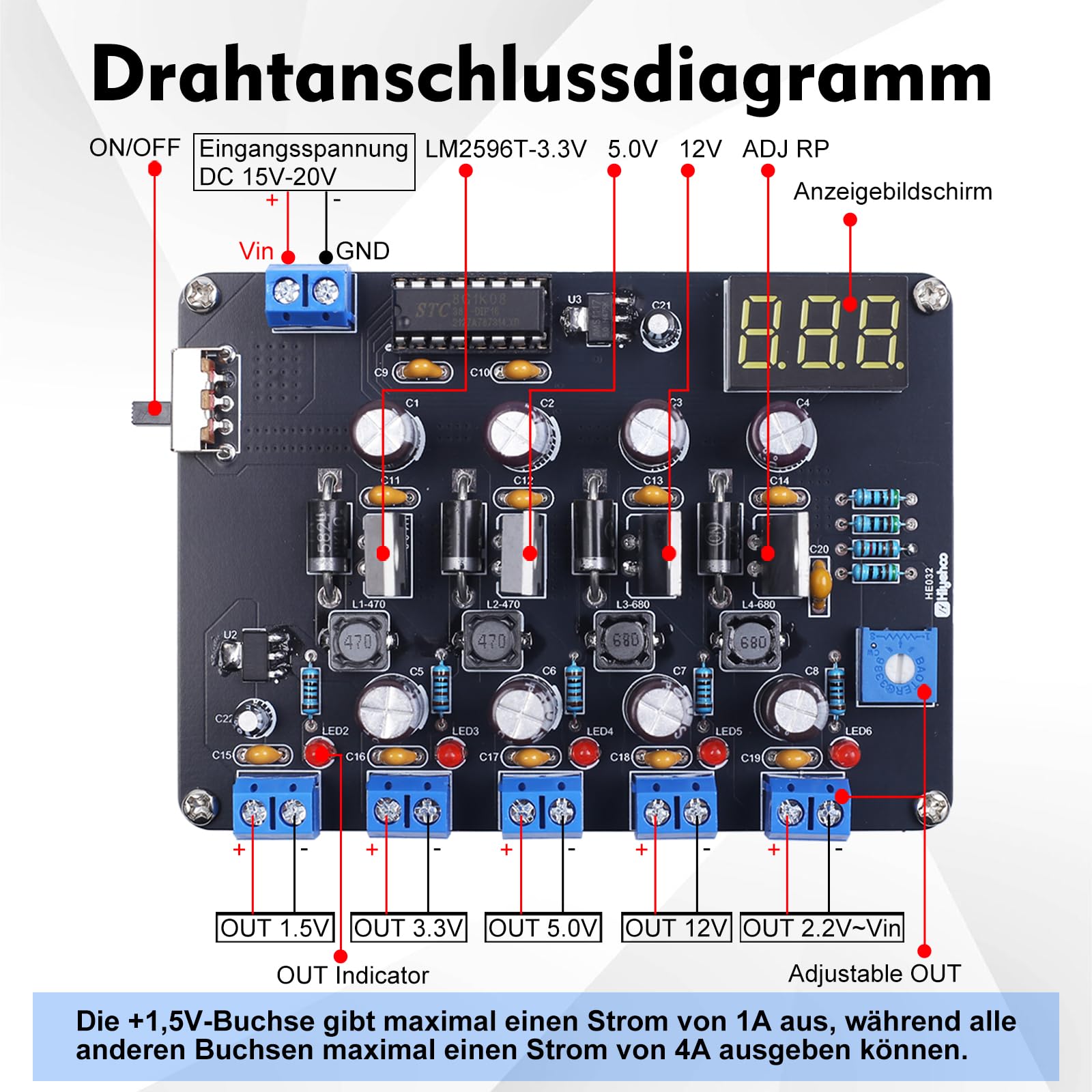 PEMENOL DIY Steckbrett Netzteil Löt Bausatz Elektronik Kit 1,5V/3,3V/5V/12V/einstellbares Spannungsausgangsmodul Löten Lernen Labortests, Schulprojekte, technische Anwendungen
