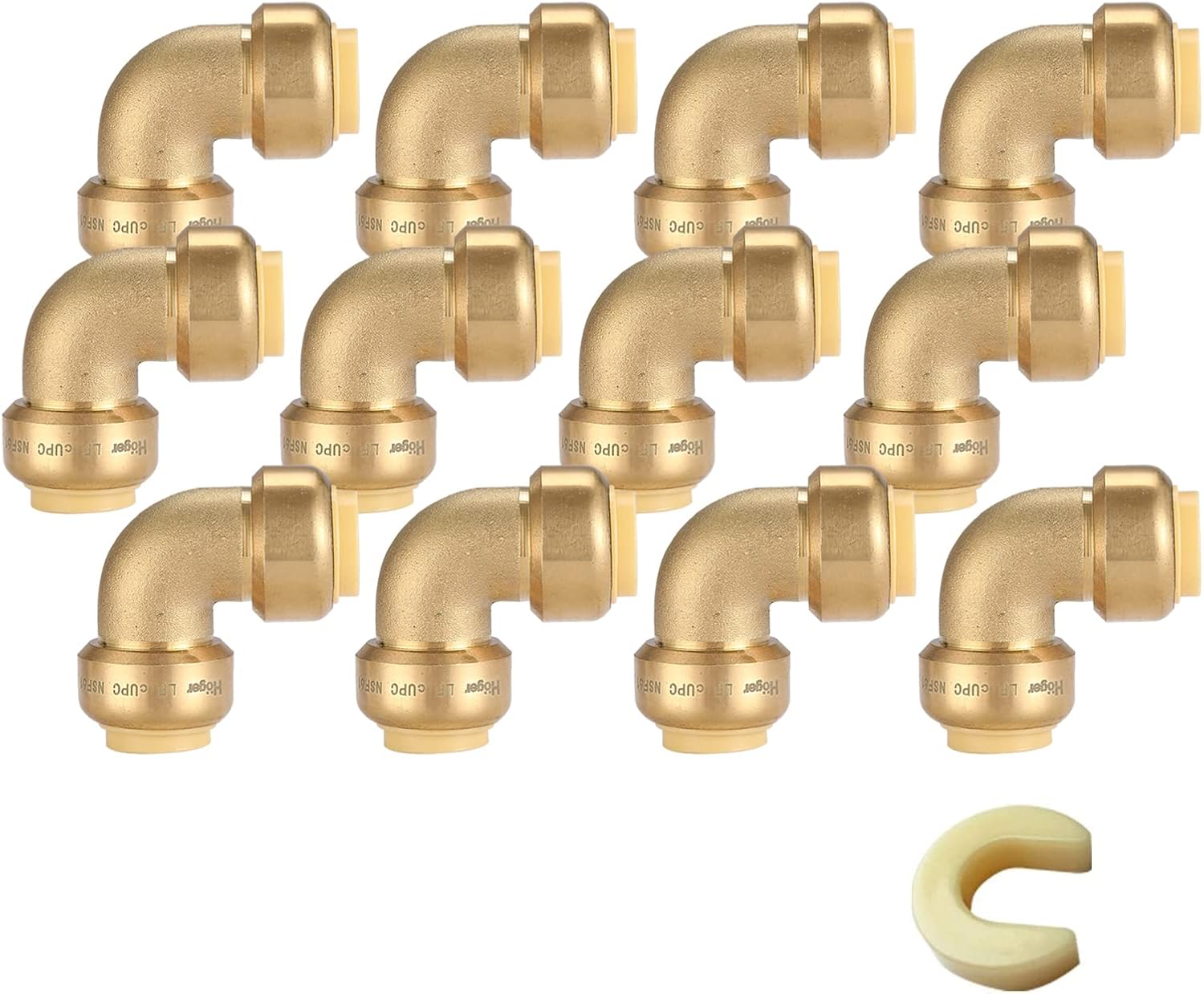 1/2" 90-Degree Pushfit Elbow,12 Pack Push-fit Elbows with 1 Pack Disconnect Clip, Push-to-Connect Plumbing Fittings for PEX, Copper, CPVC(PF042-12Pack)