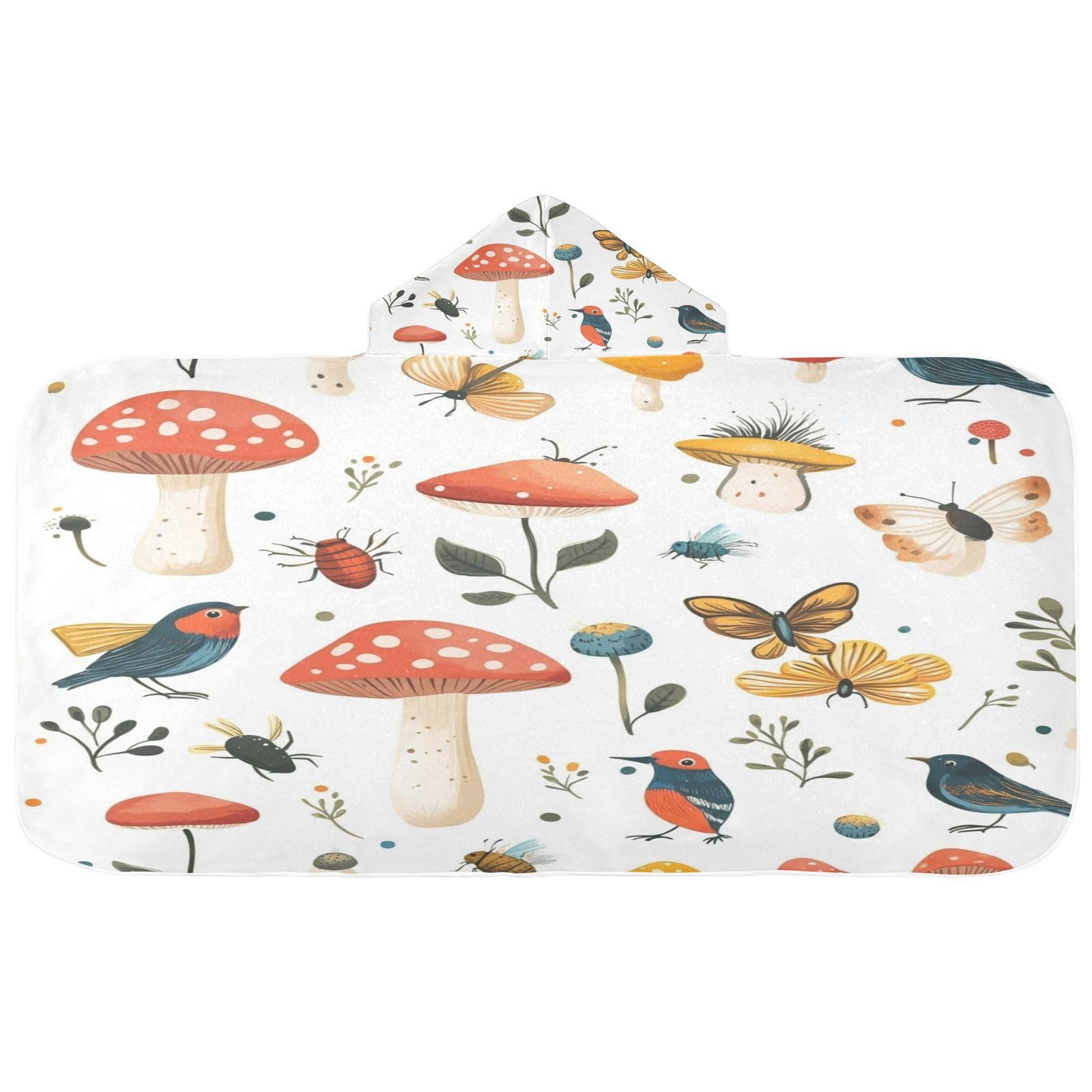 Kigai Bird Mushroom Hooded Beach Towel for Kids Soft Absorbent Quick Dry Bath Towel with Hood Lightweight Toddler Shower Pool Bath Wrap for Boys Girls