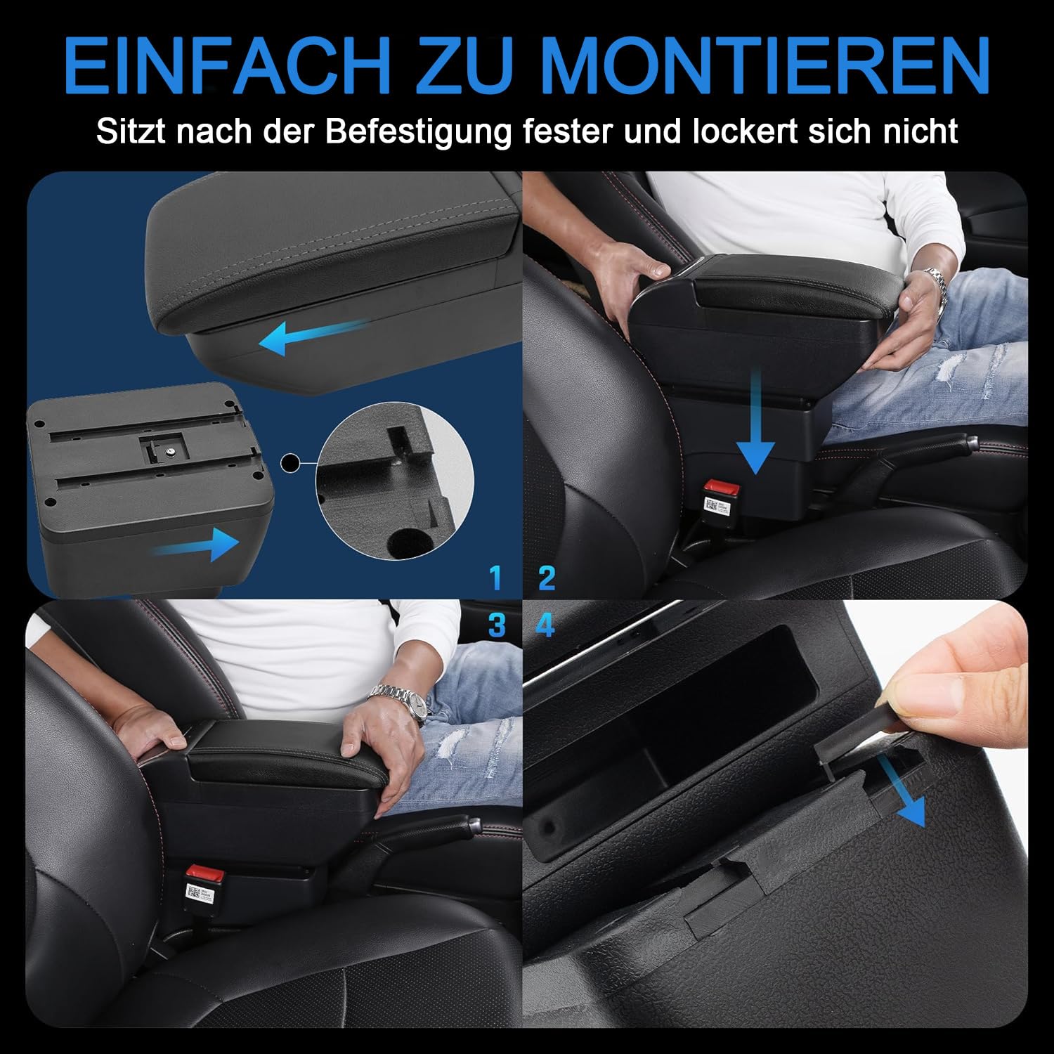 Auto Armlehne für Suzuki Ignis 2016-2024 Doppelschicht Mittelkonsole Große Aufbewahrungsbox mit 4 USB-Ladeanschluss Becherhalter Zubehör Schwarz
