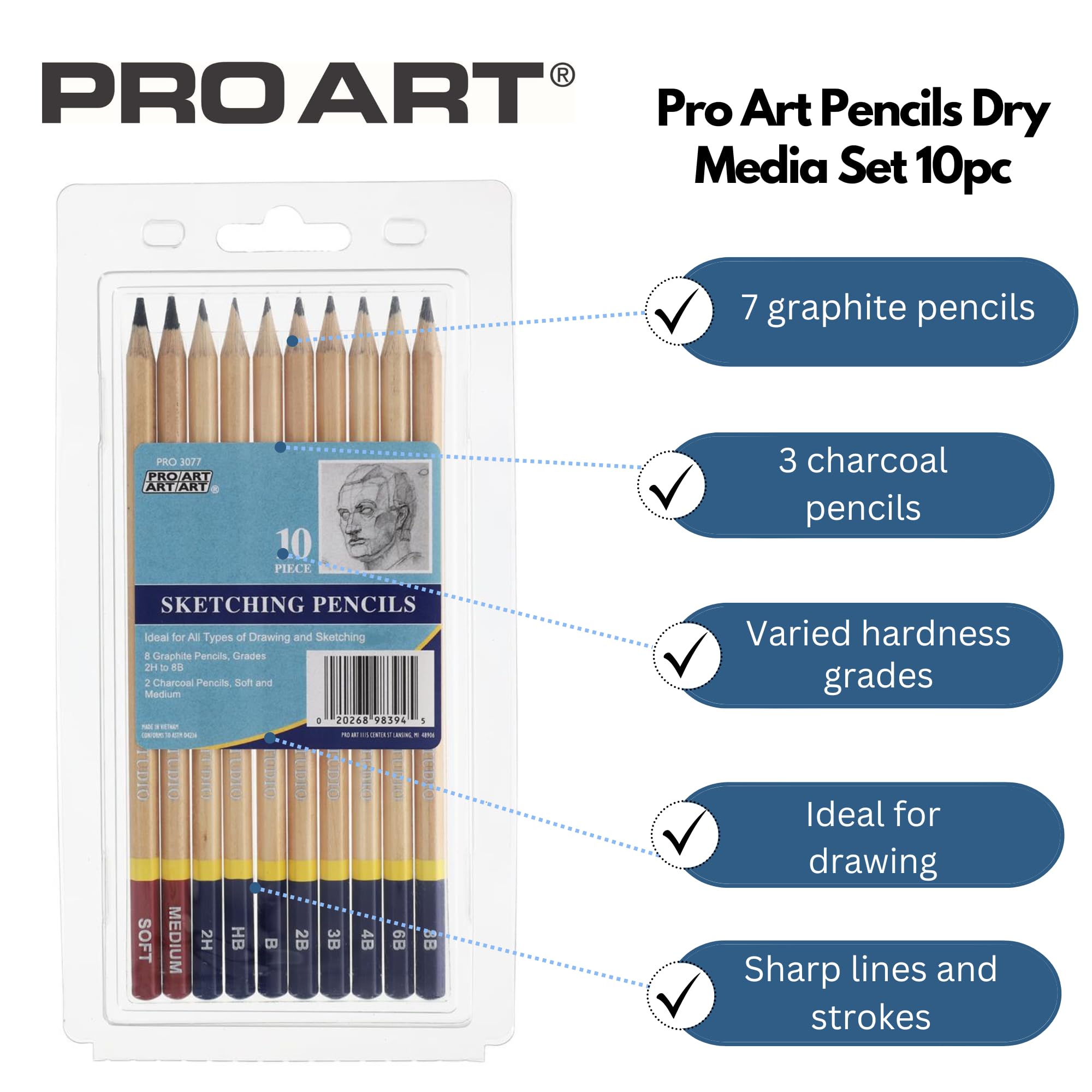 PRO ART 3077 10-Piece Dry Media Pencil Set,Black : Amazon.in: Home