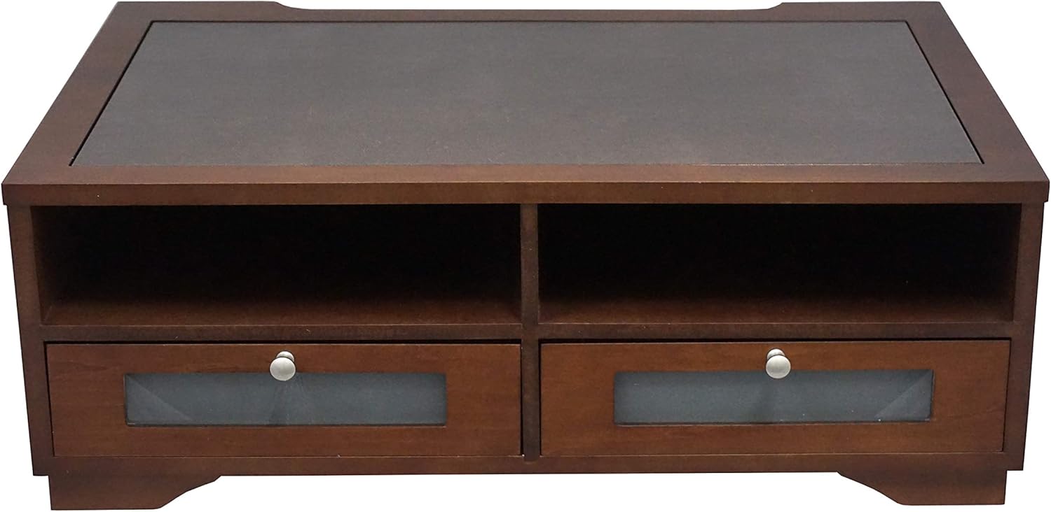 Victor Midnight Black Collection H1130 Wood Printer Stand with Two Drawers and Two Storage Slots, No Assembly Required, Heritage Wood