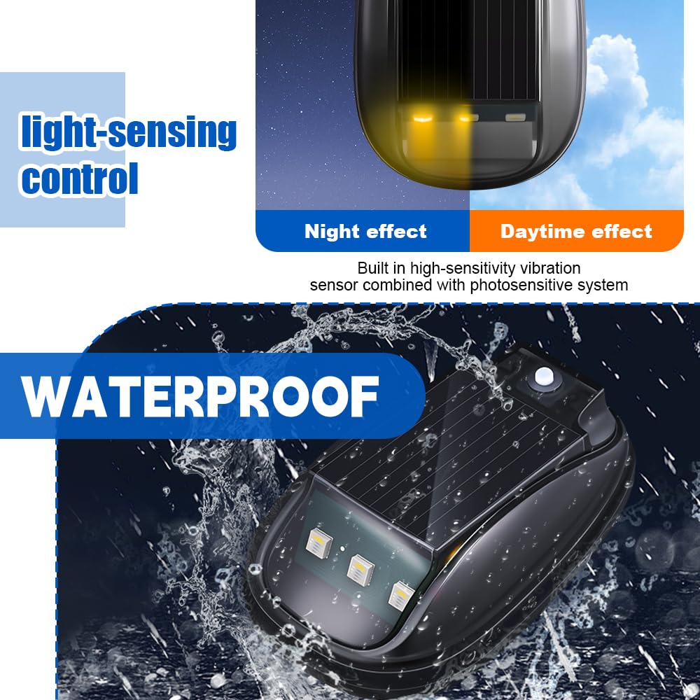 Luce stroboscopica impermeabile RGB a energia solare, senza fili, con sensore di movimento e vibrazione, luce stroboscopica a LED ad alta luminosità, per moto, auto e camion