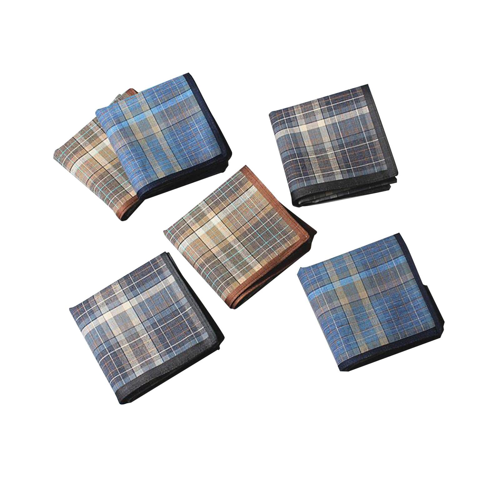 4x6Pcs Cotton Men's Handkerchiefs Soft Stripe Checkered Pattern Pocket Squares| Casual | Daily Wear | Party Wear-image-12