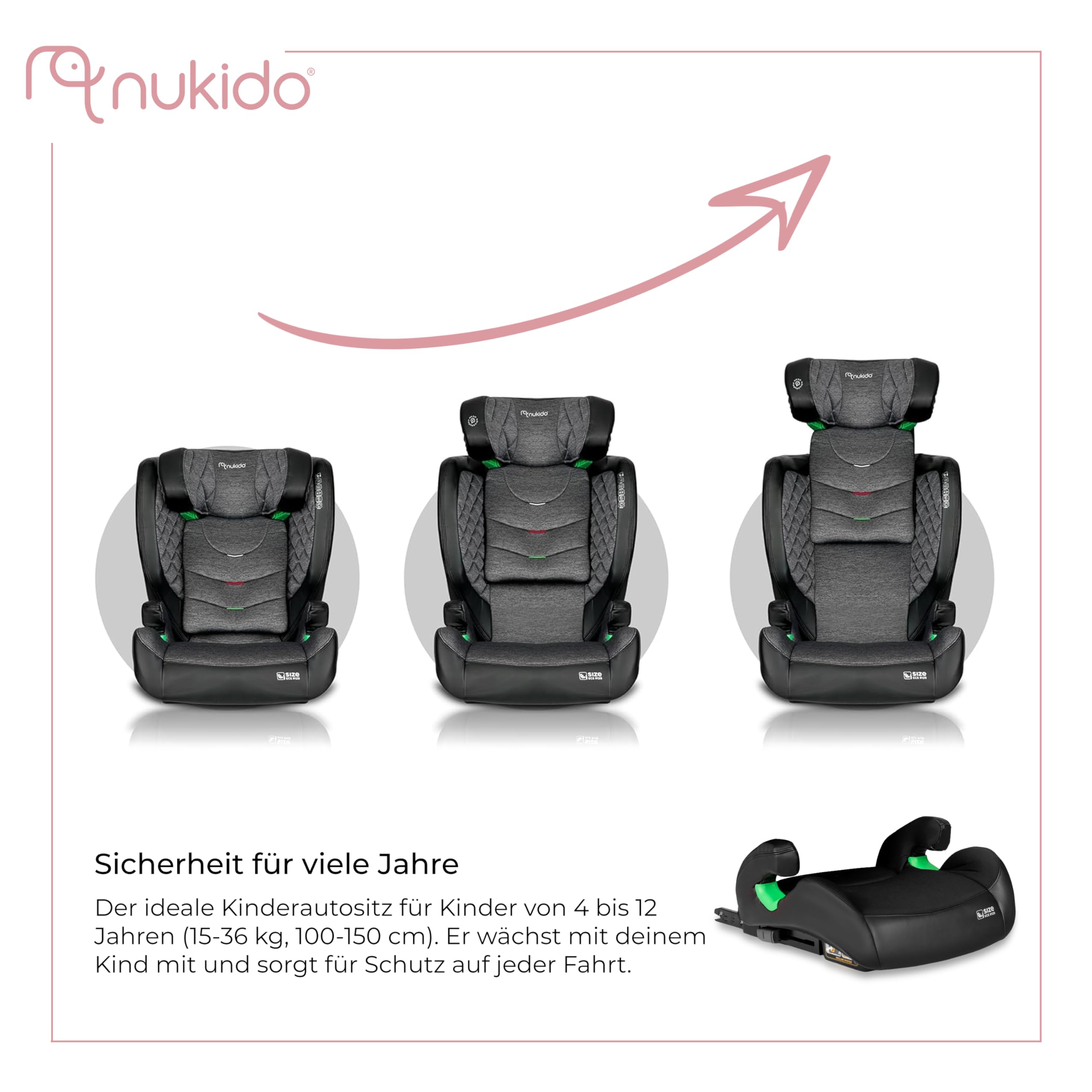 Nukido Kindersitz Kinderautositz 15-36 kg ISOFIX Kopfstützenverstellung Neigungsverstellung Dunkelgrau