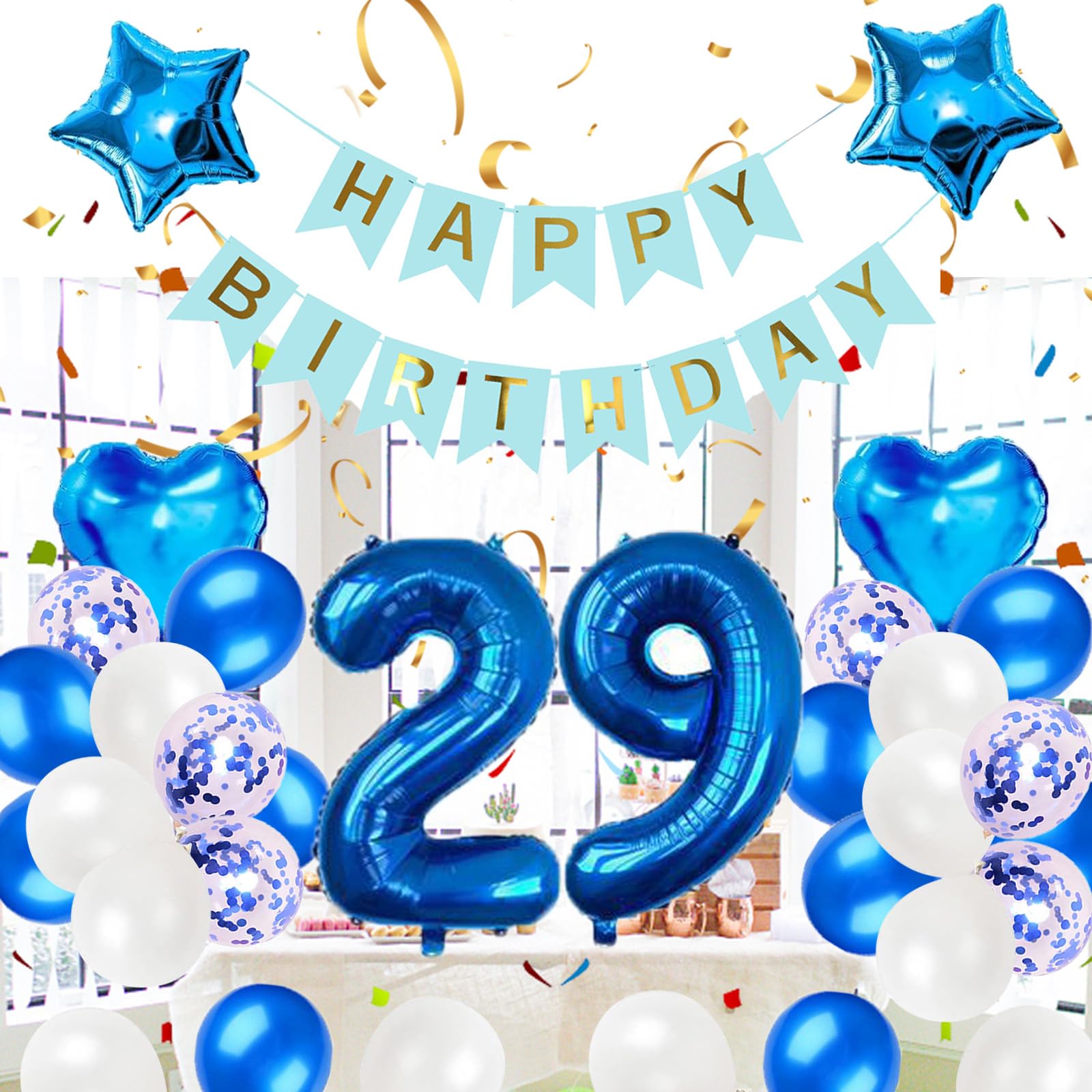 Amazon | 29歳誕生日 バルーン 風船 飾り付け セット ブルー 数字