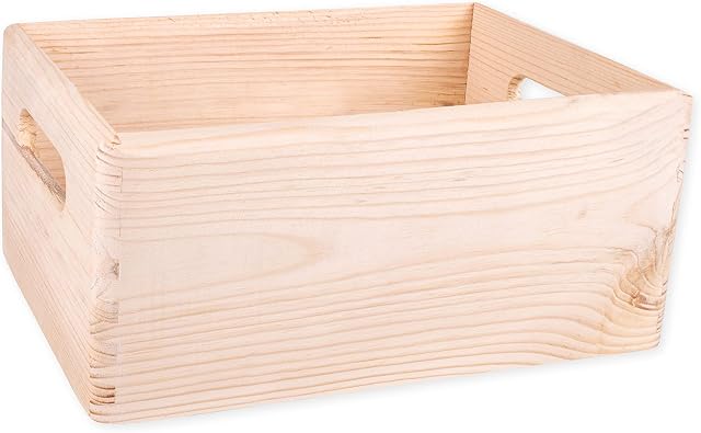 Unfinished Wood Box Without Lid With Handles For Storage, Decoration, Organisation, Large Natural Wooden Craftsmanship, Rustic Home Decor, 30 x 20 x 14,5 cm.