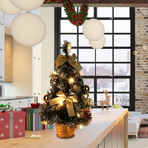 Miniatura 4 de Árbol de Navidad pequeño iluminado de 15.7 pulgadas, árbol de Navidad artificial con luces LED, árbol de Navidad de mesa a pilas para decoraciones