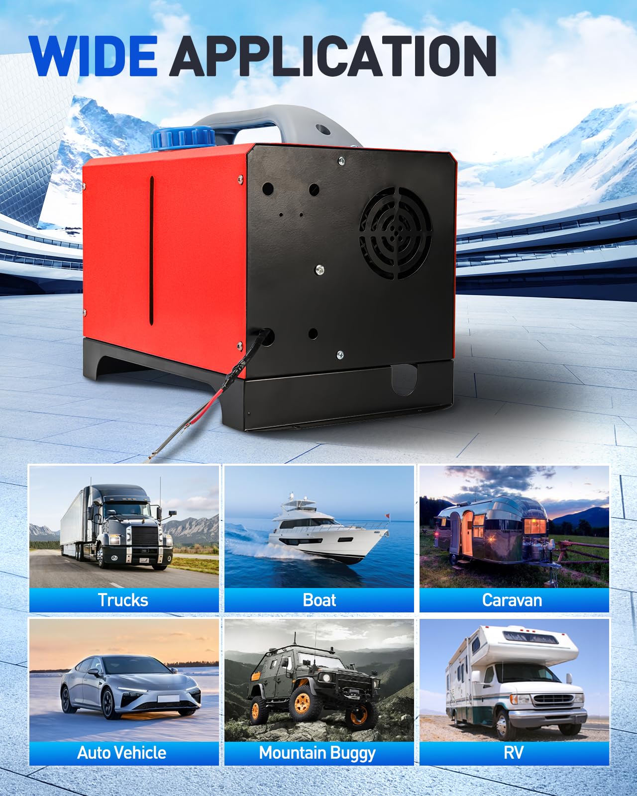 12 V 5 kW Nagrzewnica Diesla Pojedynczy otwór Uniwersalny Nagrzewnica Powietrza Diesla z Inteligentnym Wyświetlaczem LCD do Garażu, Kamperów, Pojazdów RV, Ciężarówek, Przyczep, Łodzi (Czerwony)
