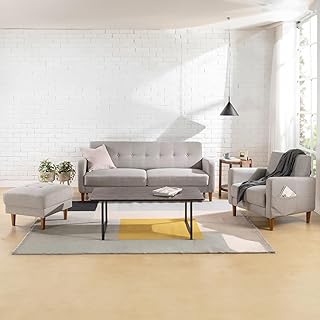 Zinus 3 Pieces Sofa Bundle, Armchair Plus Ottoman, Modern Living Room, Lounge Adair Set