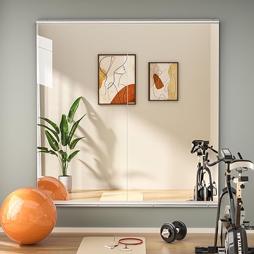 Hasipu Home Gym Mirror 48"x24"-2 PCS Large Full Body Mirror for Yoga, Large Wall Mirror Full Length for Fitness, Garage, Dance Studio, 0.16in Tempered Glass Frameless Mirror-UL