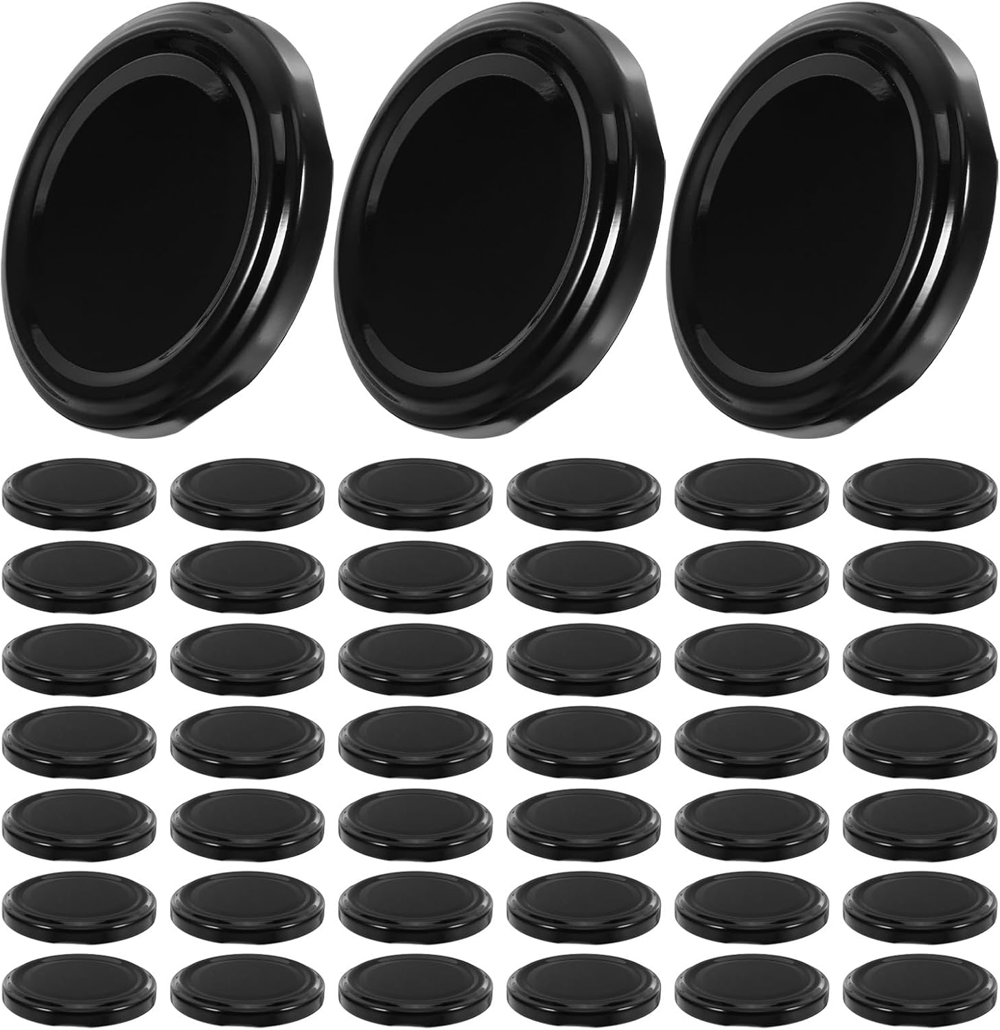 Beavorty 50pcs 63mm Tinplate Airtight Canning Jar Lids for Wide Mouth Jars Reusable Black Metal Sealing for Home Preserving and Food Storage