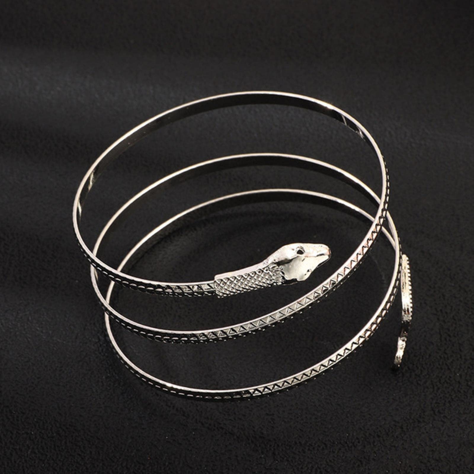 Jfgctyhxy Men's Silver Bohemian Bracelets, Snake Spiral Upper Arm Cuff Bracelet Punk Fashion Personality Coiled Metal Jewelry Party New(Silver)