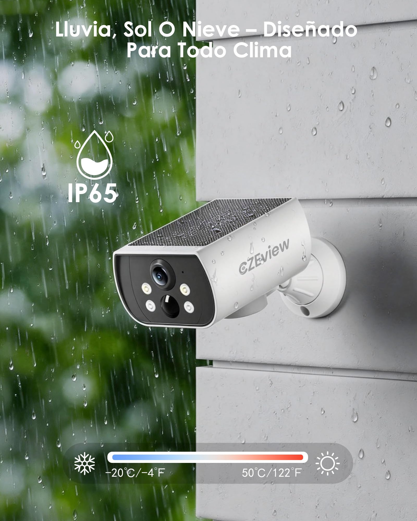 CZEview 3K 5MP Cámara Vigilancia WiFi Exterior Solar con Batería | Magnética sin Taladrar, Visión Nocturna Color, 300° Giro, Detección de Personas con Alarma, Audio Bidireccional, IP65