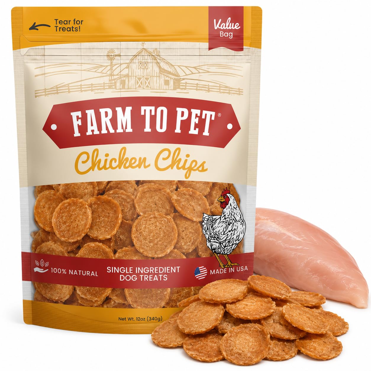 One Bark Foods LLC Farm To Pet Training Treats - Chips De Pollo, Ingrediente Único, Magro, Todo Natural, Golosinas Saludables para Perros Pequeños, Medianos, Grandes Y Cachorros, Hechos En EE. UU.