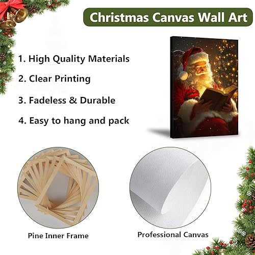 Miniatura 5 de Pennimor Lienzo decorativo para pared de Navidad, juego de 3 impresiones enmarcadas de renos de Papá Noel de 12 x 16 pulgadas, póster rústico de
