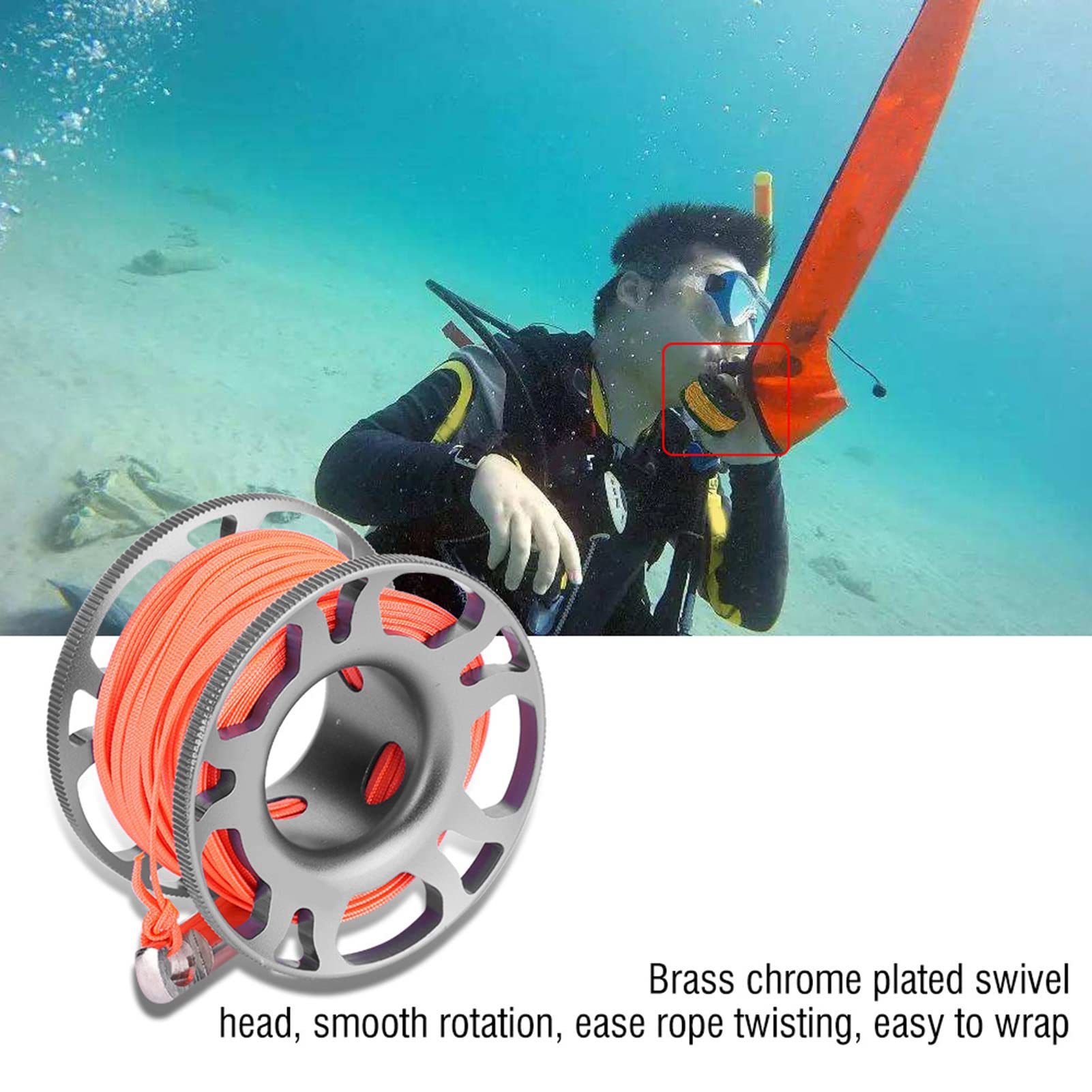 Keep Diving Aviation Aluminium Finger Reel Clip Scuba Diving Tech Spool 15m Line (Grau)