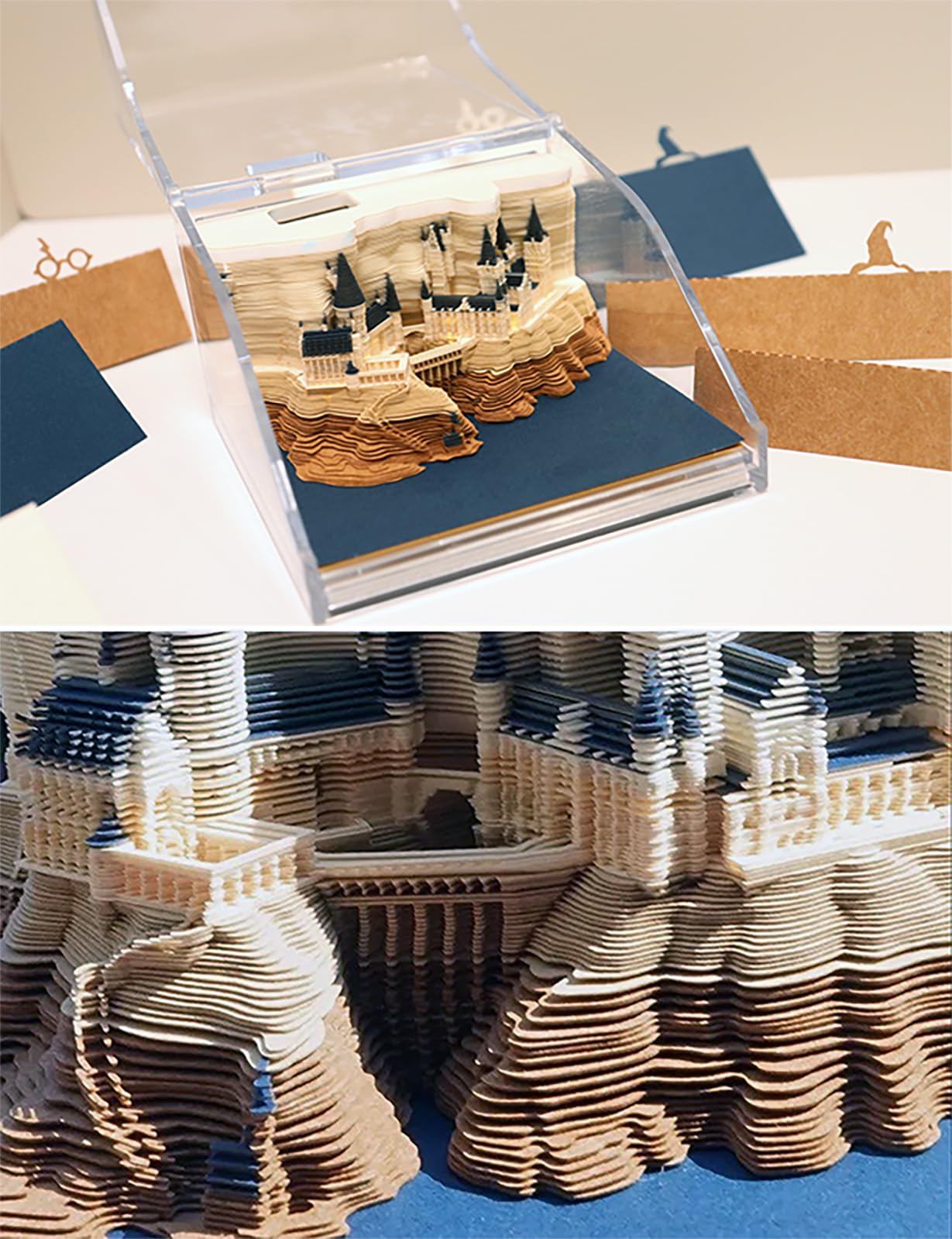 Blocco note 3D, non incollato, arte su carta 3D con scatola display trasparente, 9 x 9 x 5 cm, 150 fogli, centrotavola con modello di carta
